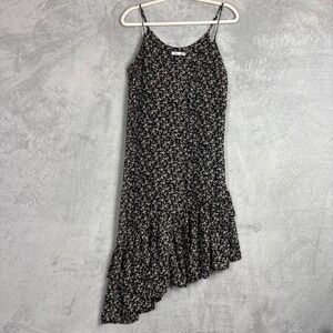 Dex Floral Asymmetrical Ruffle Midi Dress Black White Size Medium Bohemian